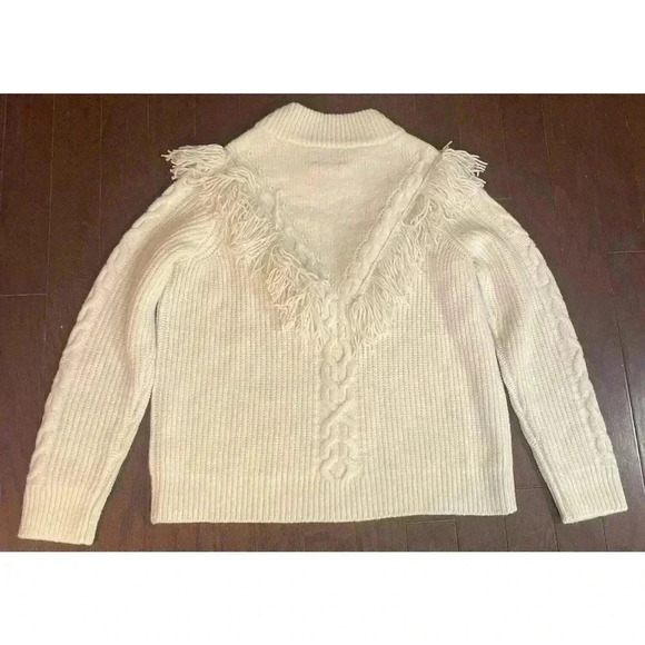 Tuckernuck Women’s Fringe Caswell Wool Sweater Ivory XL Cable Knit Stripe Crew - Picture 9 of 12